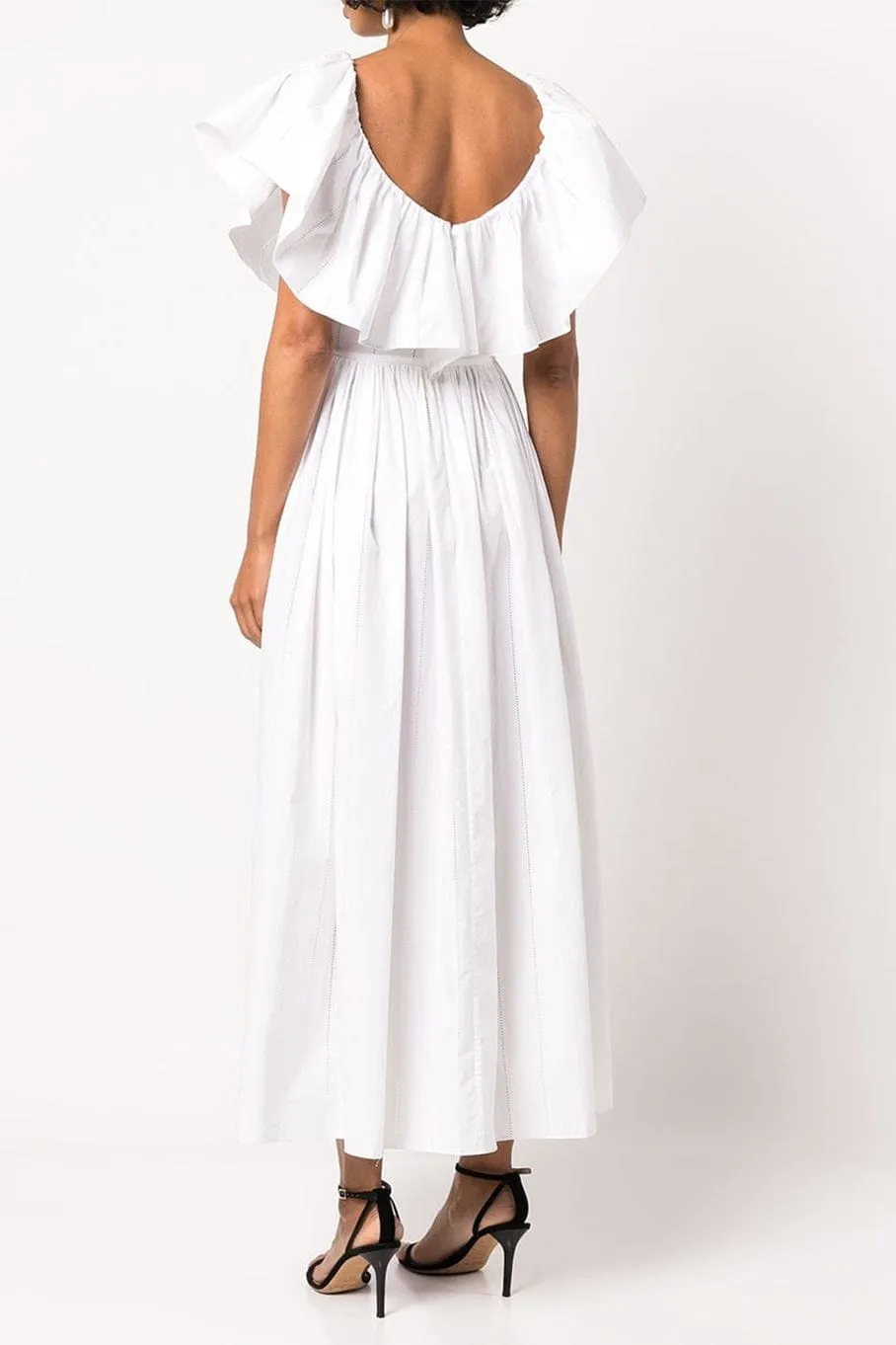Ruffled V Neck Midi Dress