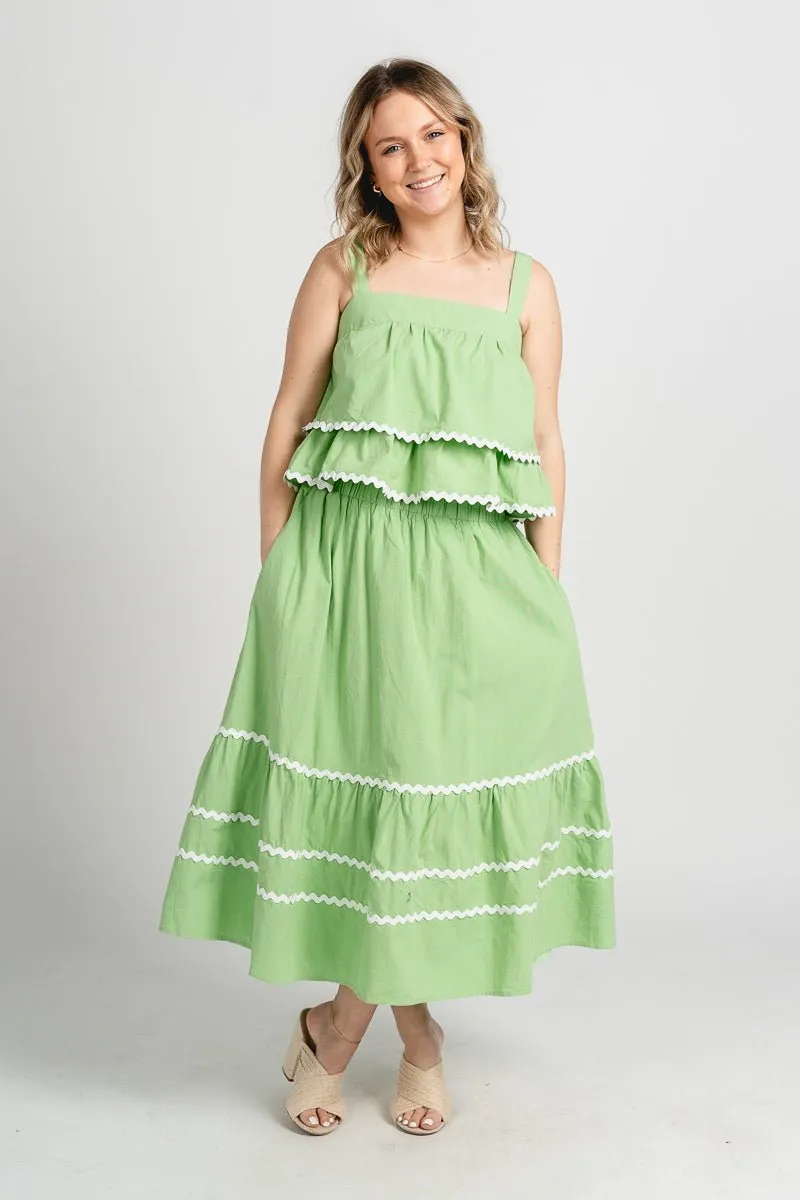 Scallop trim maxi skirt green