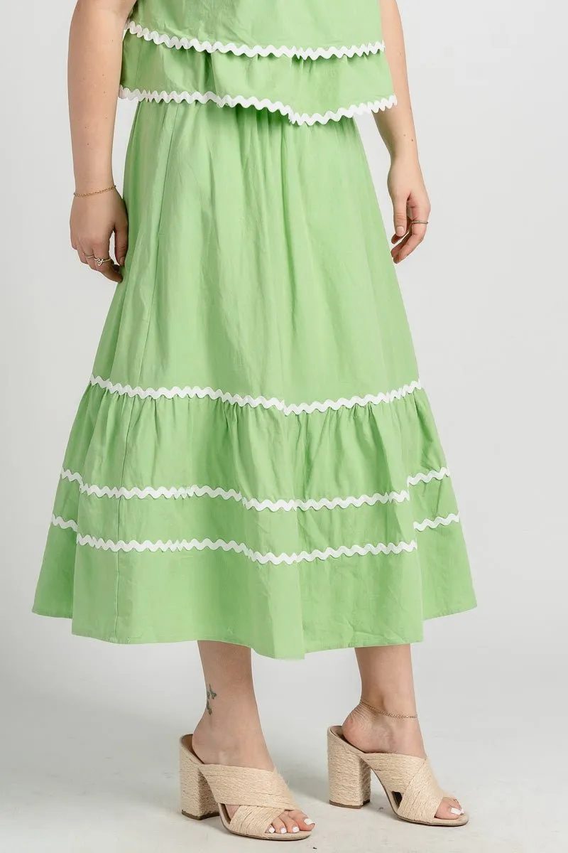 Scallop trim maxi skirt green