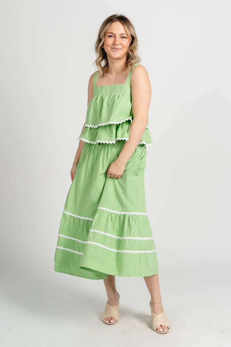Scallop trim maxi skirt green