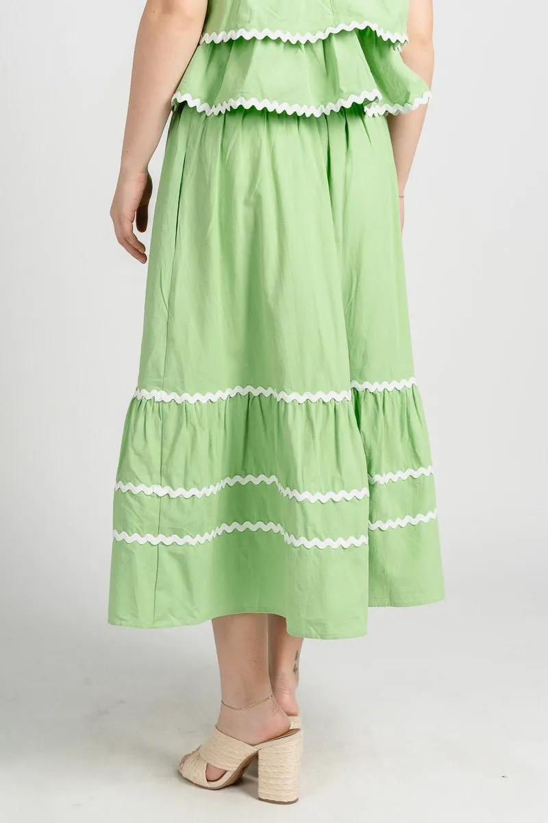 Scallop trim maxi skirt green