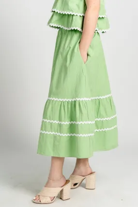 Scallop trim maxi skirt green