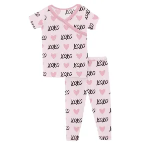 Shrinking Violet XOXO Scallop Kimono PJ Set