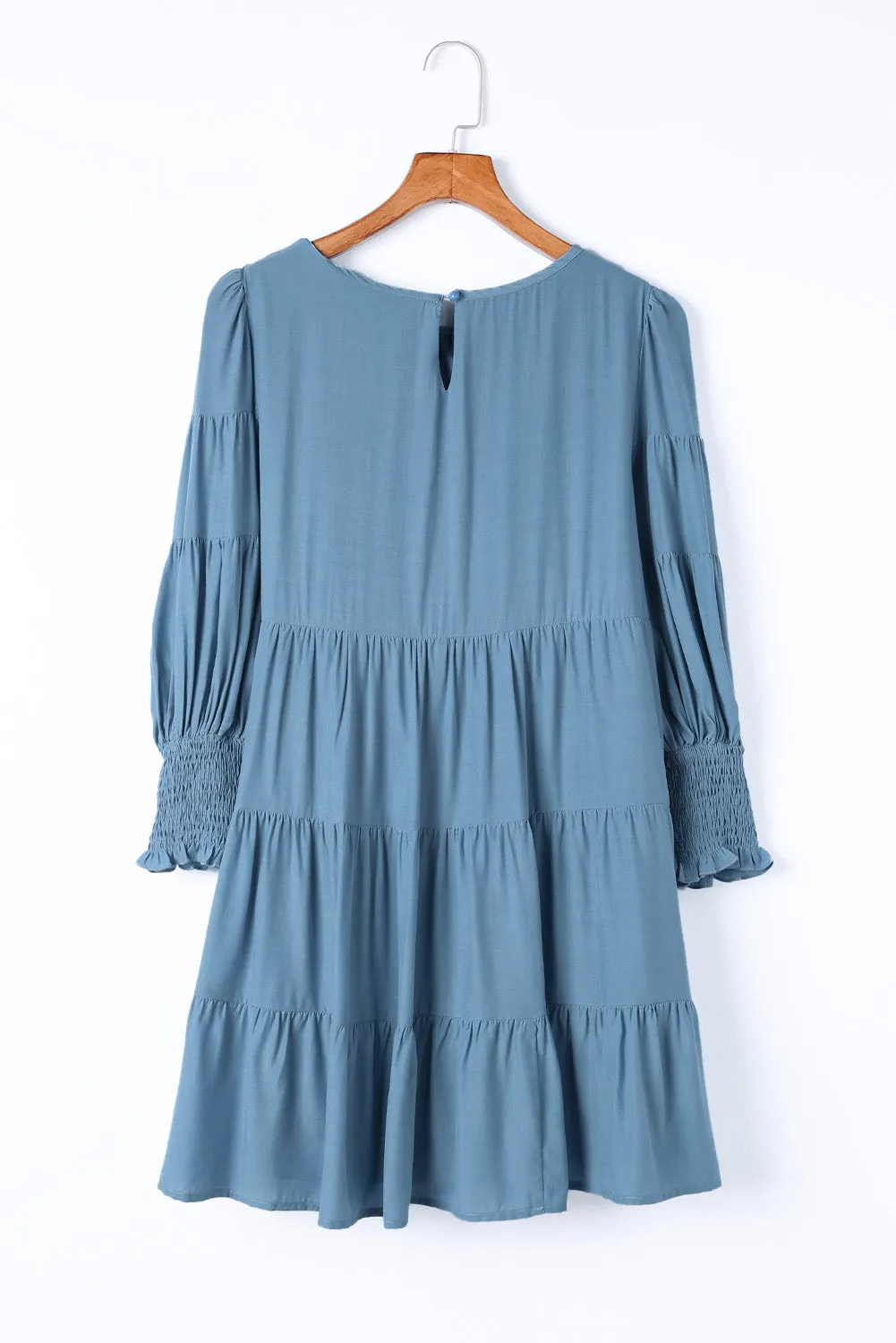 Sky Blue Shirring Tiered Flowy Babydoll Dress