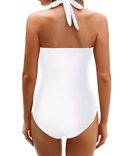 Slimming Swimsuits Women Tummy Control Bathing Suits-White