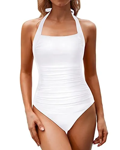 Slimming Swimsuits Women Tummy Control Bathing Suits-White
