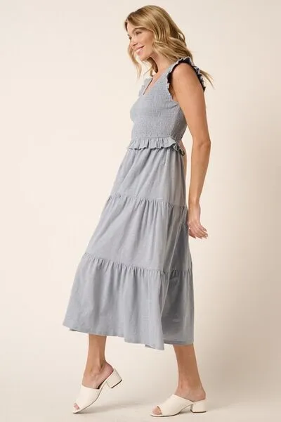 Smocked Ruffled Tiered Midi Dress