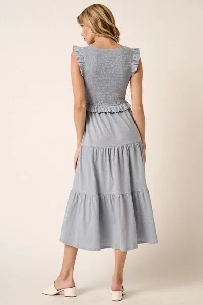 Smocked Ruffled Tiered Midi Dress