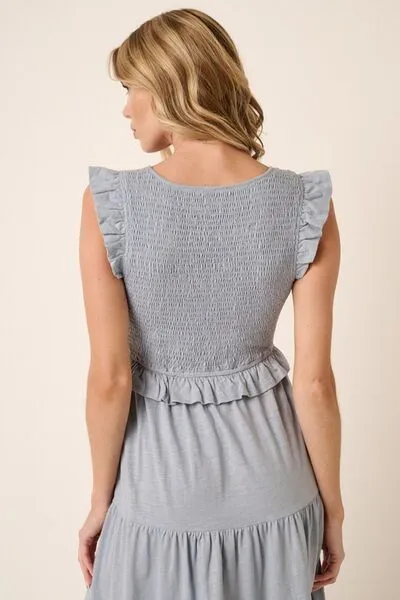 Smocked Ruffled Tiered Midi Dress