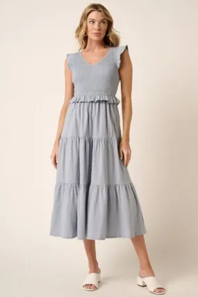 Smocked Ruffled Tiered Midi Dress