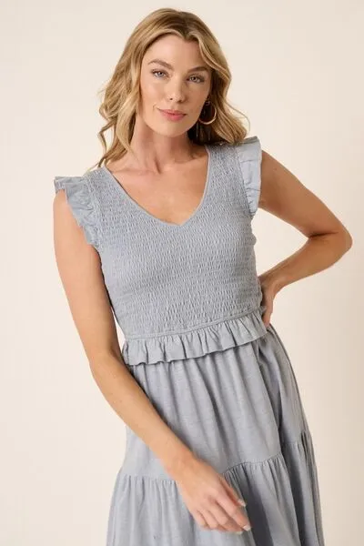 Smocked Ruffled Tiered Midi Dress