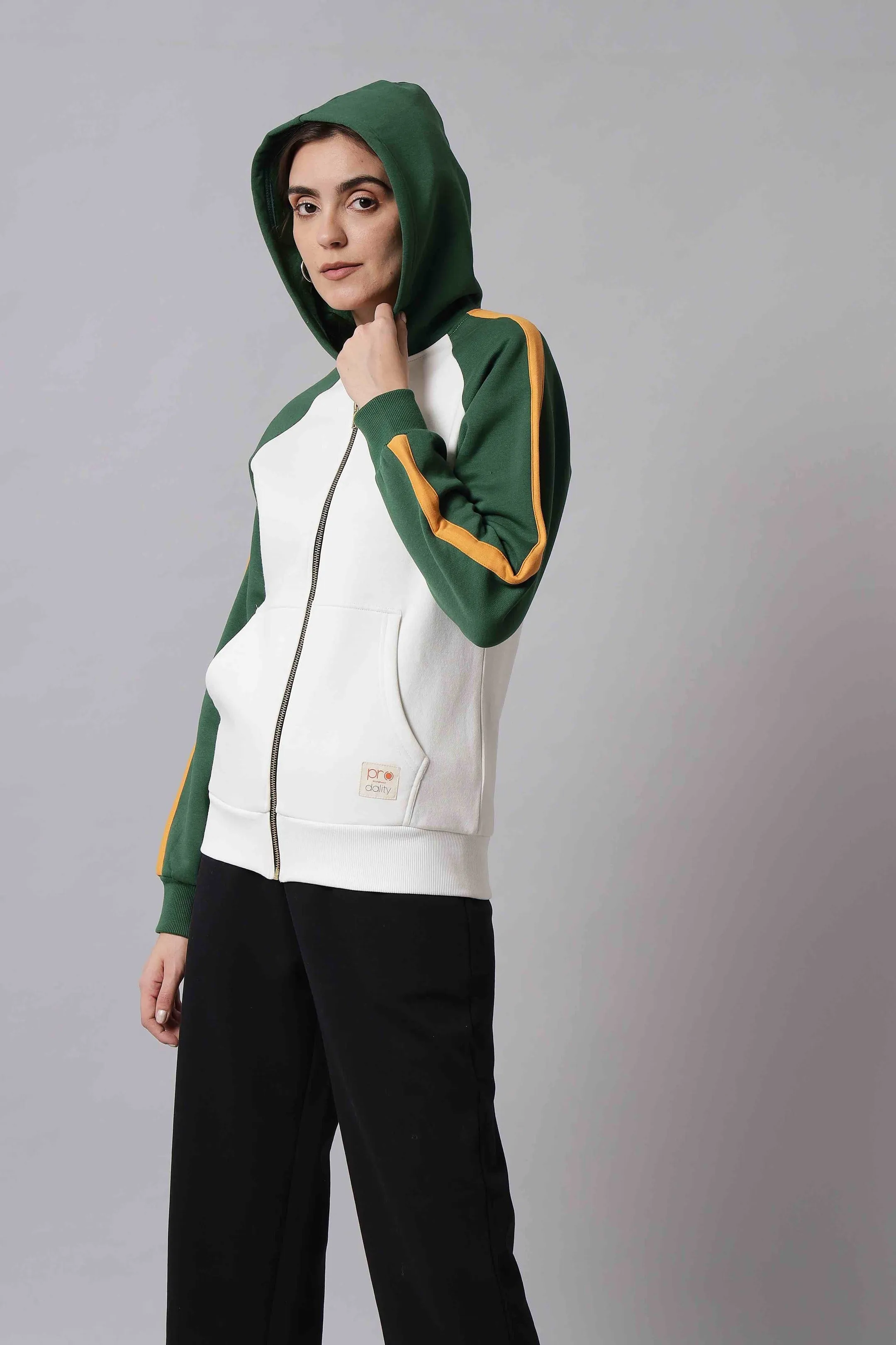 Sporty Green & White Color-Block Sweatshirt