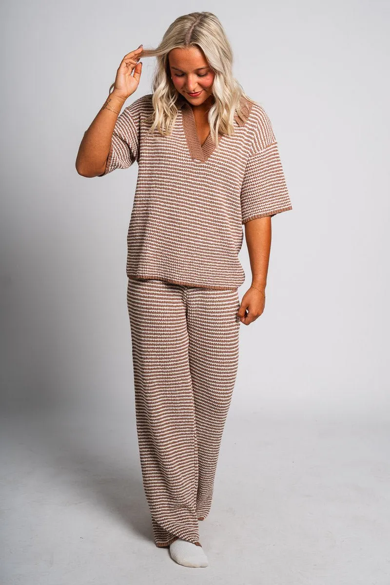 Striped wide leg pants mocha