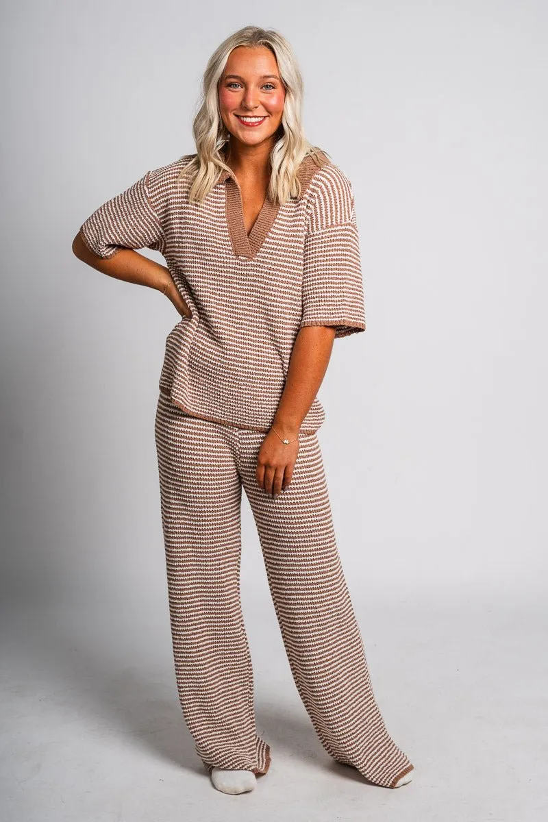 Striped wide leg pants mocha
