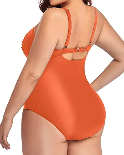 Sweetheart Neckline Twist Front Plus Size Swimsuits For Curvy Women-Orange