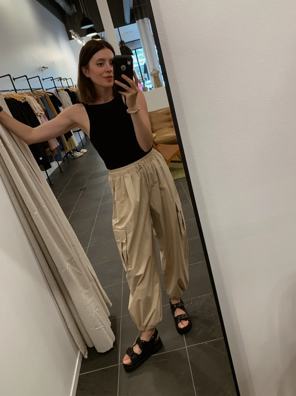Tan Wide Leg Cargo Pants