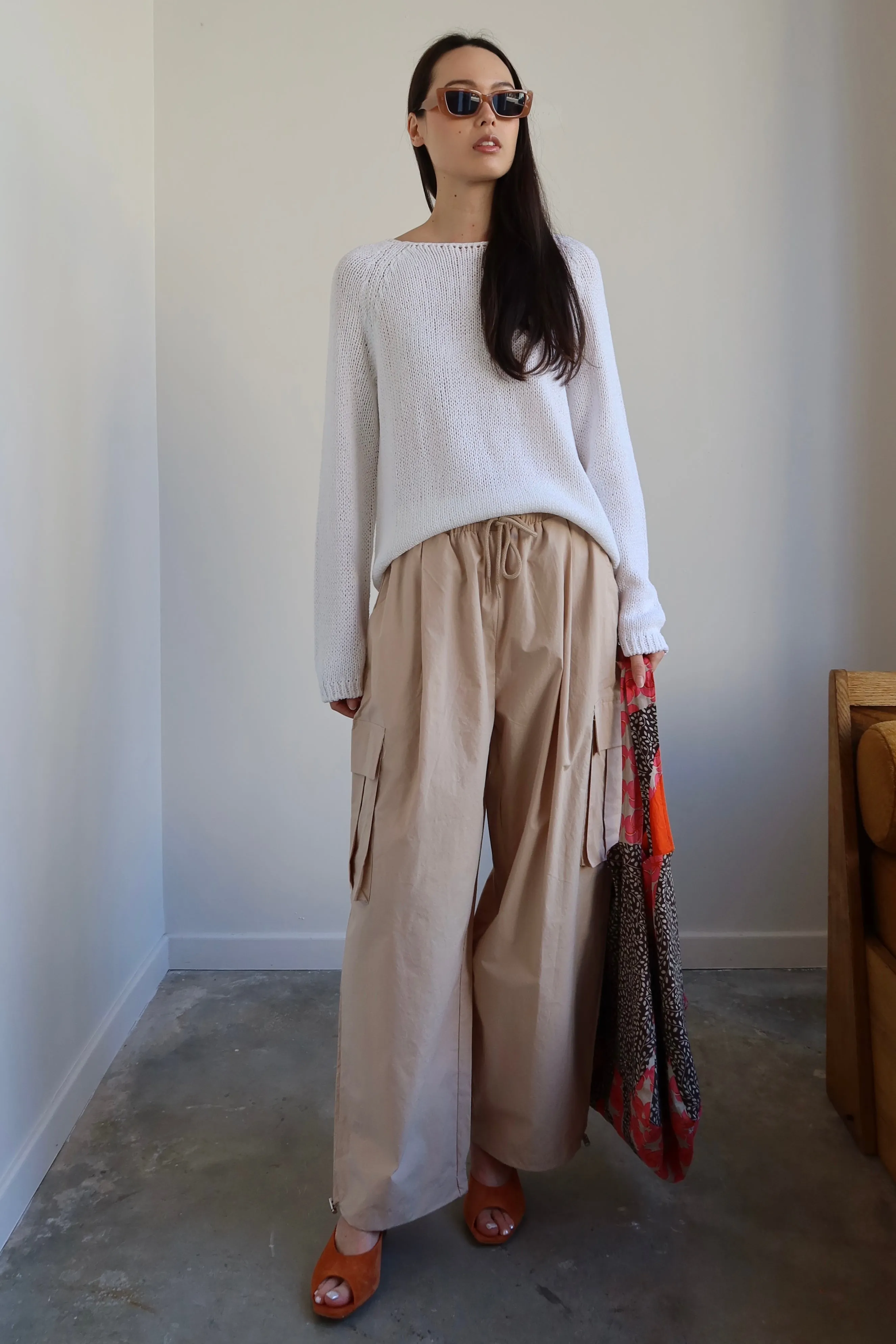 Tan Wide Leg Cargo Pants