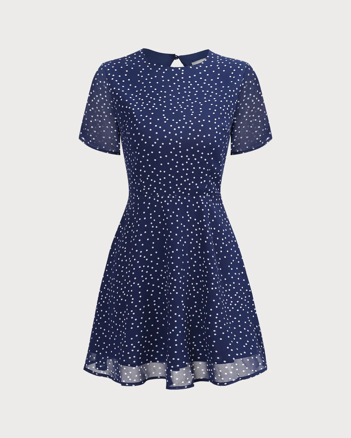 The Navy Crew Neck Polka Dot Cutout Mini Dress
