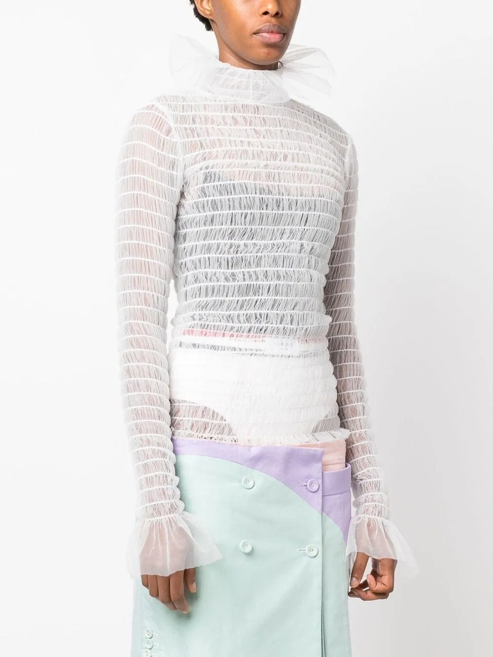 THOM BROWNE frilled high-neck tulle top