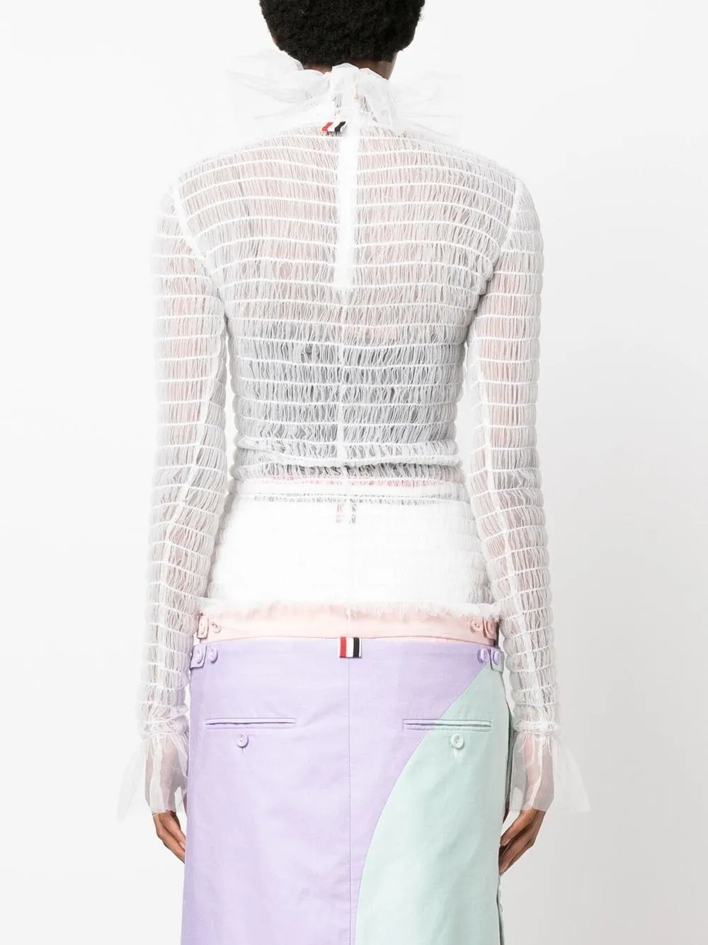 THOM BROWNE frilled high-neck tulle top