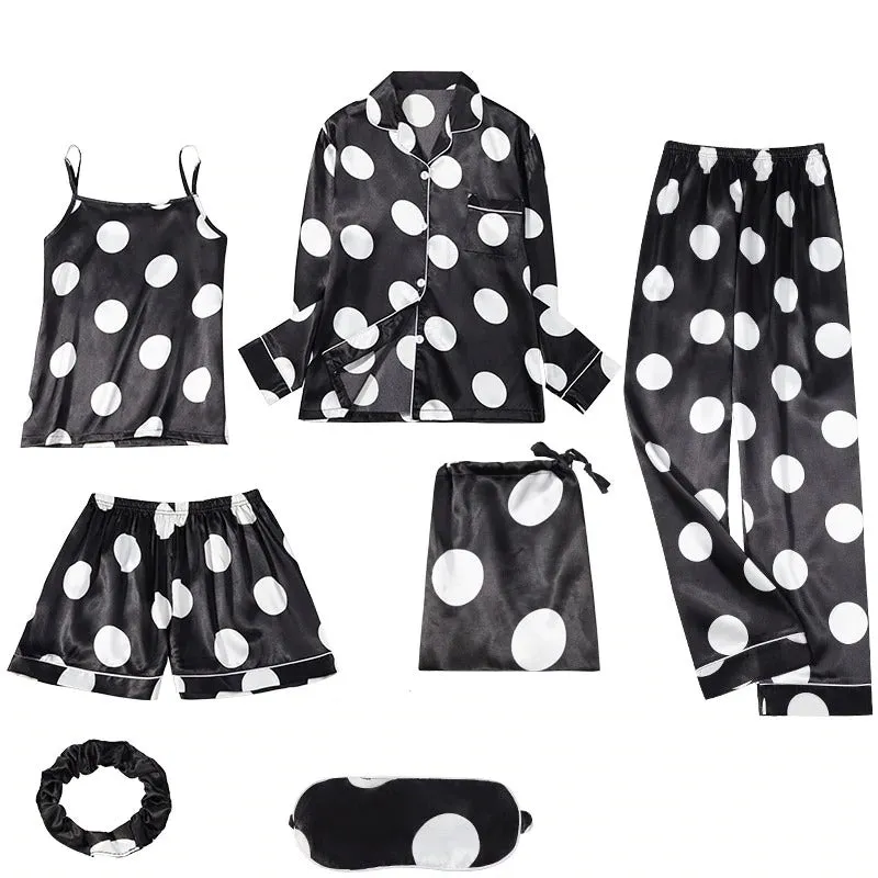 Women 7 Pieces Pajamas Sets Faux Silk Pajama Sets For Women