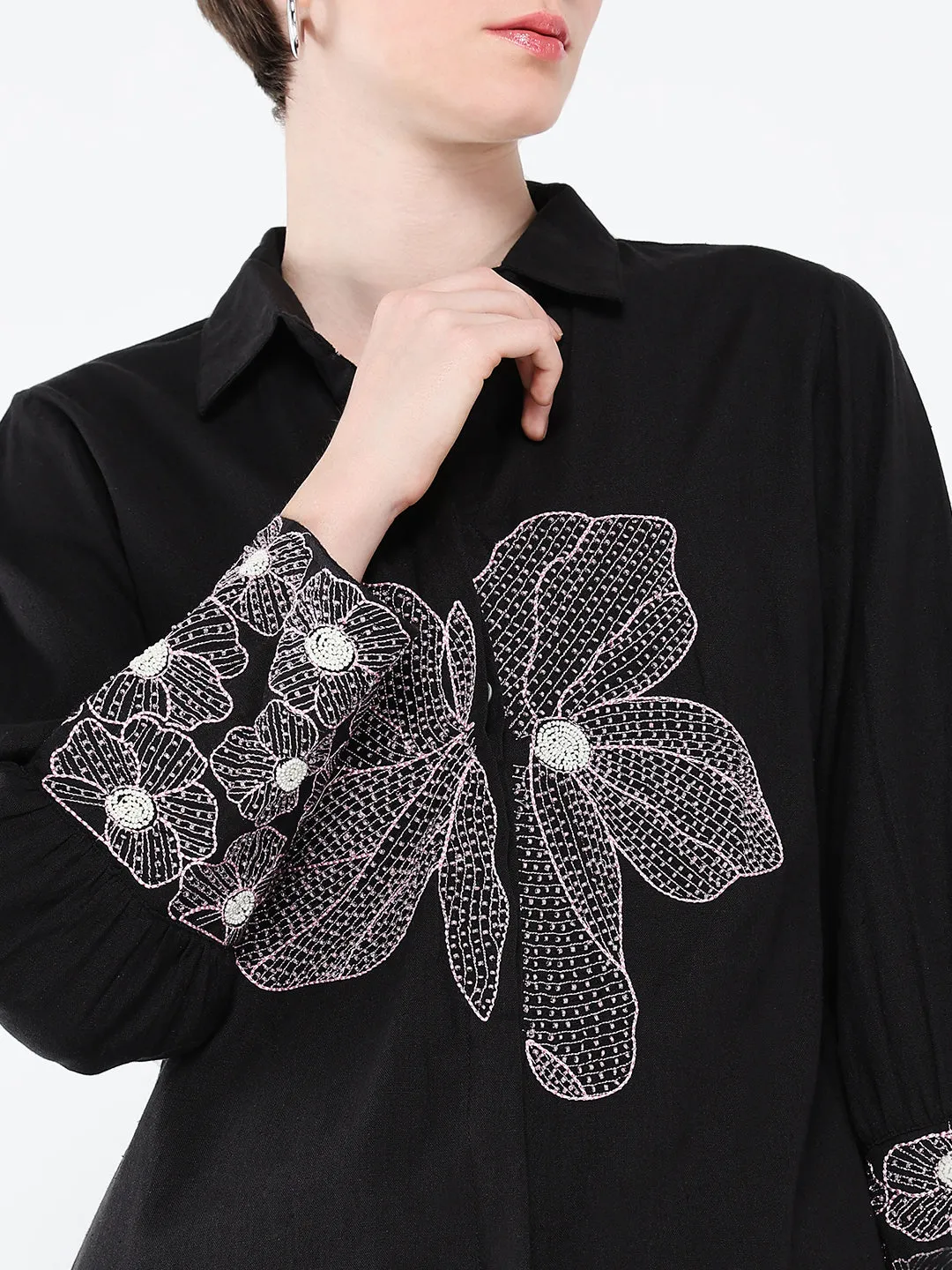 Women Black Embroidered Co Ords Set