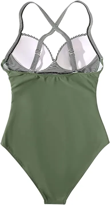 Women Cutout One Piece  Tummy Control Swimsuit Cross Back Bathing Suit