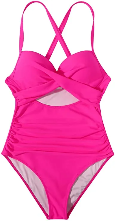 Women Cutout One Piece  Tummy Control Swimsuit Cross Back Bathing Suit