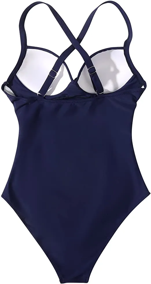 Women Cutout One Piece  Tummy Control Swimsuit Cross Back Bathing Suit