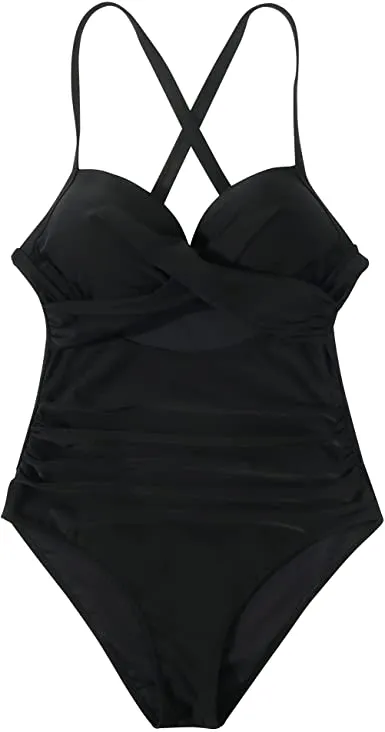 Women Cutout One Piece  Tummy Control Swimsuit Cross Back Bathing Suit