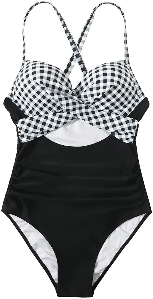 Women Cutout One Piece  Tummy Control Swimsuit Cross Back Bathing Suit
