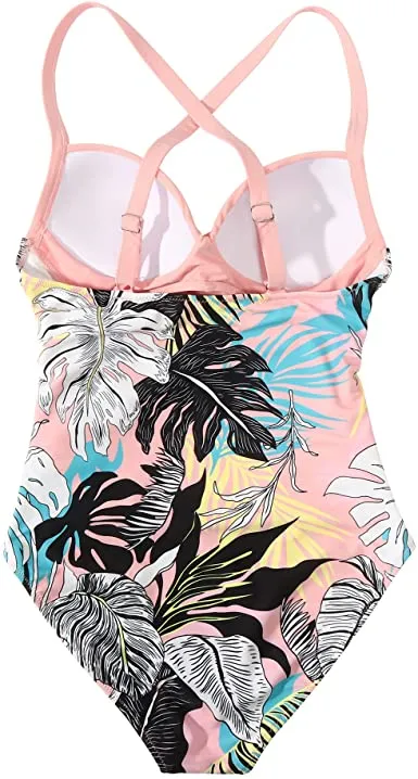 Women Cutout One Piece  Tummy Control Swimsuit Cross Back Bathing Suit