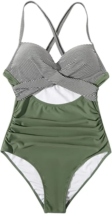 Women Cutout One Piece  Tummy Control Swimsuit Cross Back Bathing Suit