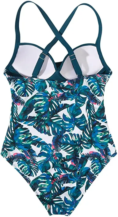Women Cutout One Piece  Tummy Control Swimsuit Cross Back Bathing Suit