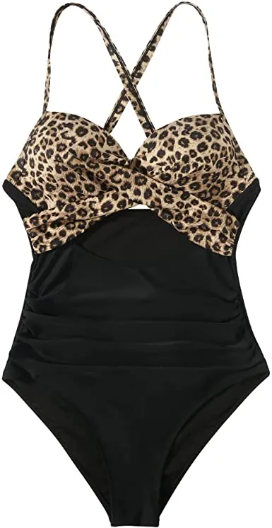 Women Cutout One Piece  Tummy Control Swimsuit Cross Back Bathing Suit