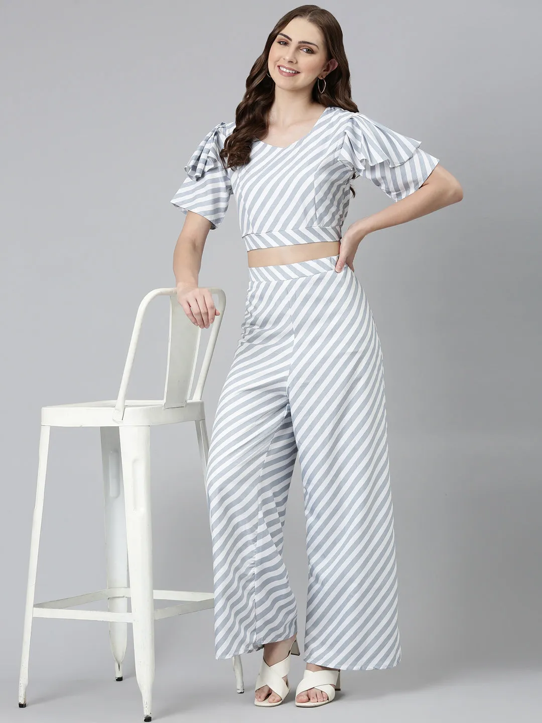 Women Grey Striped Co-Ords