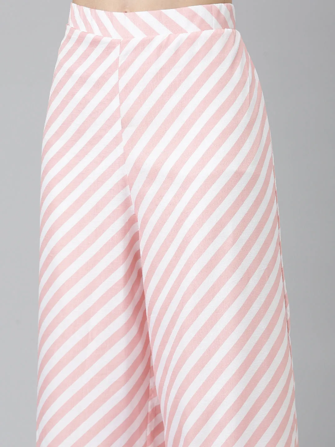 Women Peach Striped Co-Ords