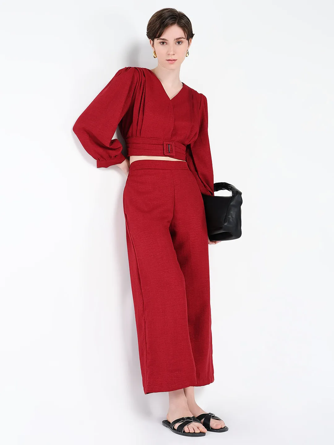 Women Red Solid Co Ords Set