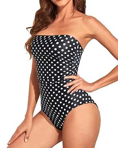 Women Tummy Control One Piece Swimsuits Strapless Bandeau Bathing Suits