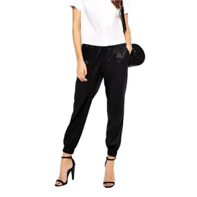 Women's Black Lambskin Leather Joggers – Lace-Up Stylish & Comfortable