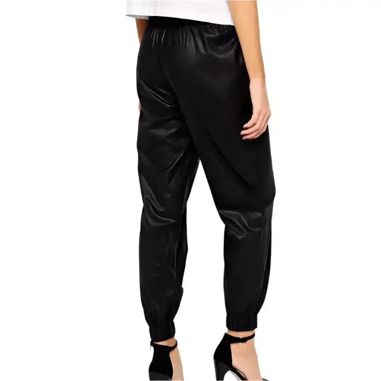 Women's Black Lambskin Leather Joggers – Lace-Up Stylish & Comfortable