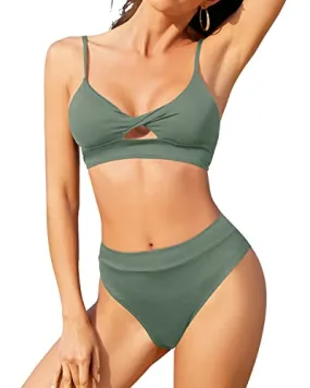 Women's Cutout High Waisted Bikini Strappy Lace Up Two Piece Swimsuit