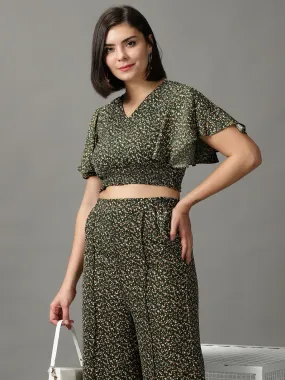Women's Green Printed Co-Ords