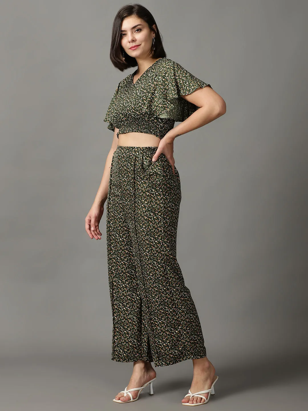 Women's Green Printed Co-Ords