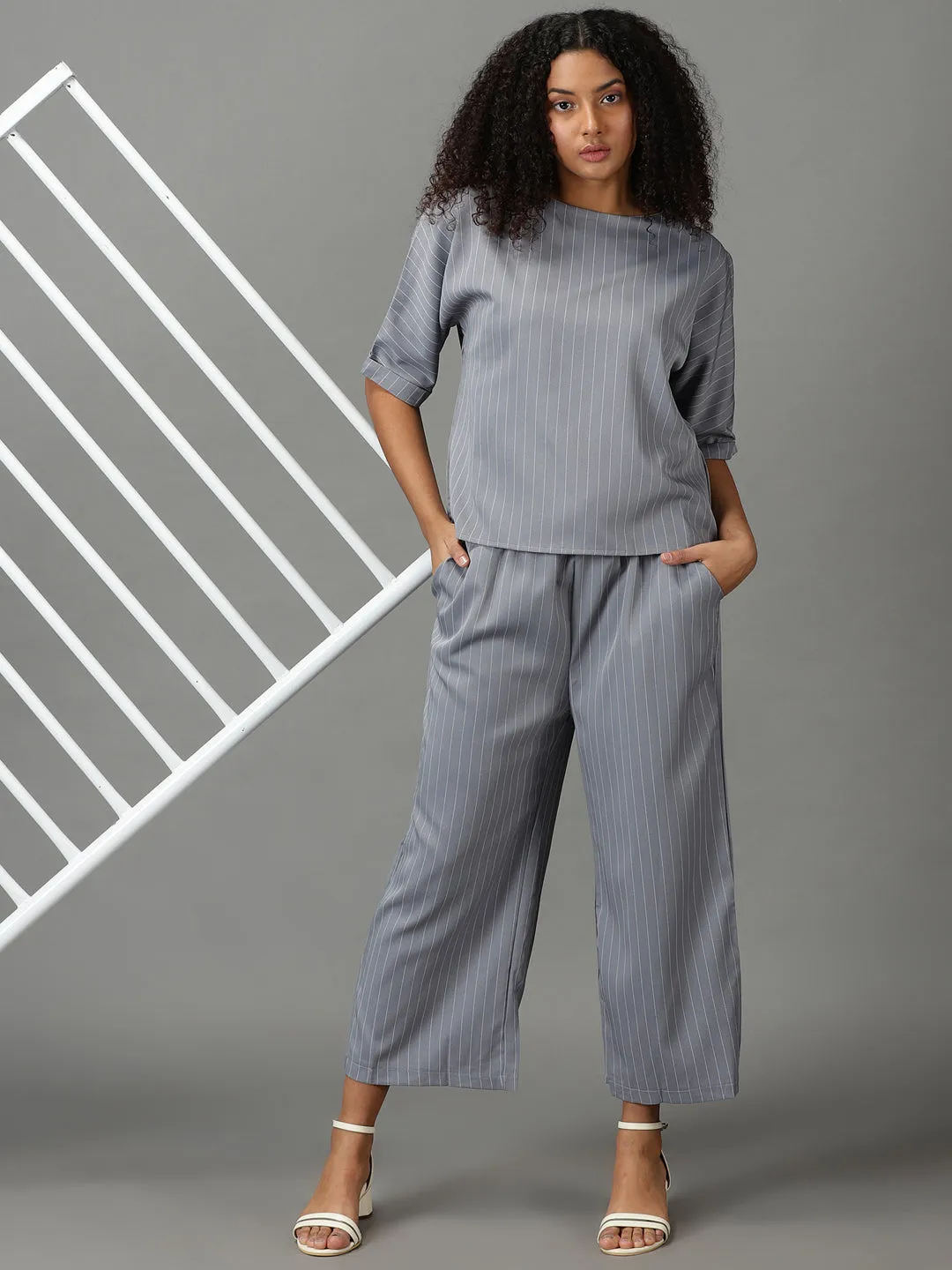 Women's Grey Striped Co-Ords