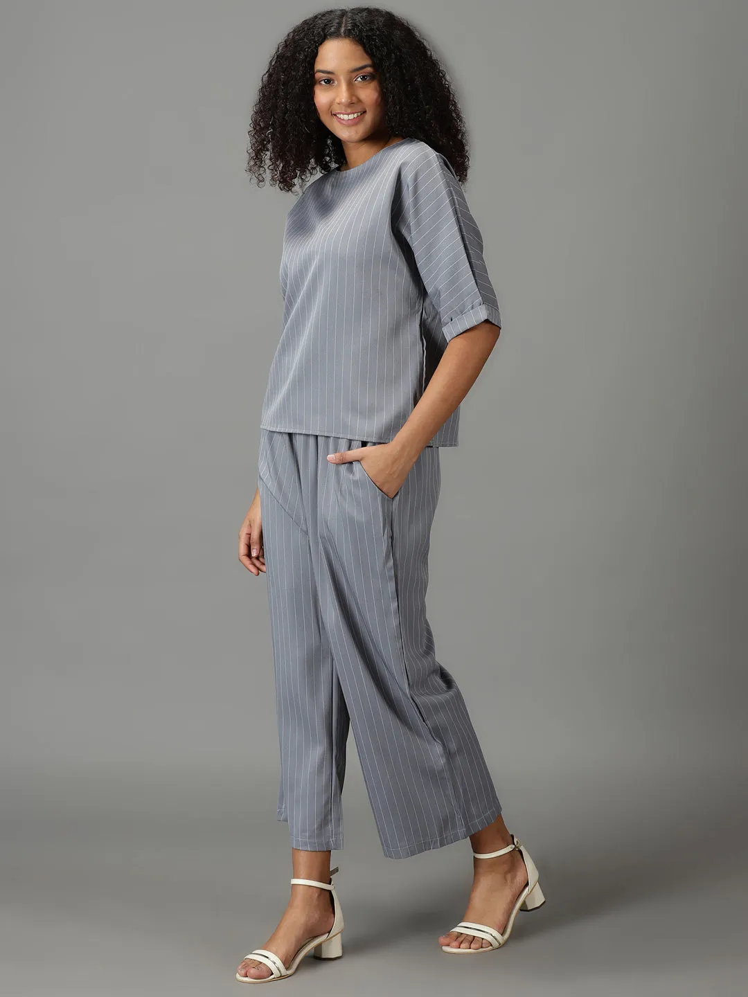 Women's Grey Striped Co-Ords
