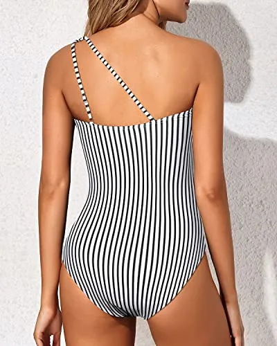 Women's One Shoulder Tummy Control Bathing Suits One Piece Swimsuit