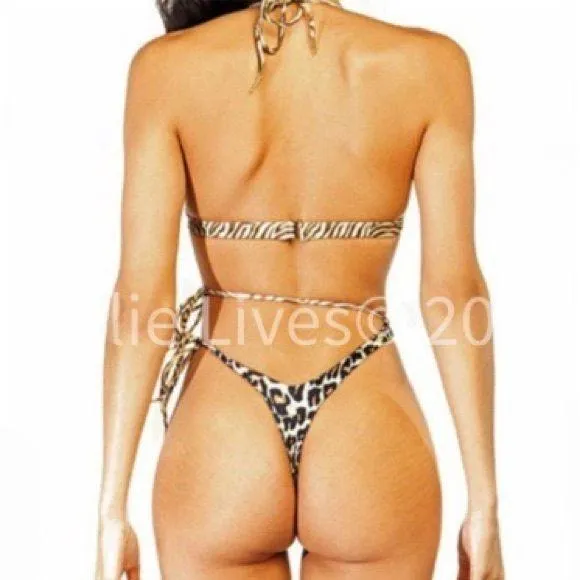Xena Wild Zebra: White Leopard Animal Print Strappy Thong Bikini