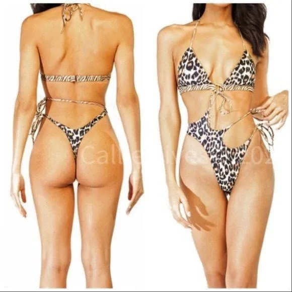 Xena Wild Zebra: White Leopard Animal Print Strappy Thong Bikini