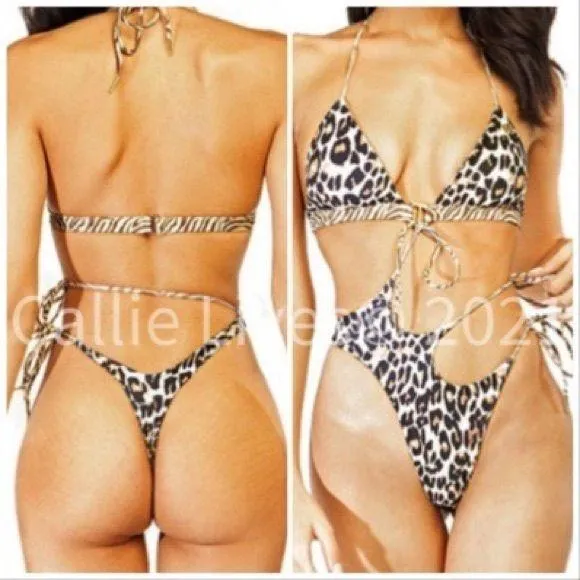 Xena Wild Zebra: White Leopard Animal Print Strappy Thong Bikini